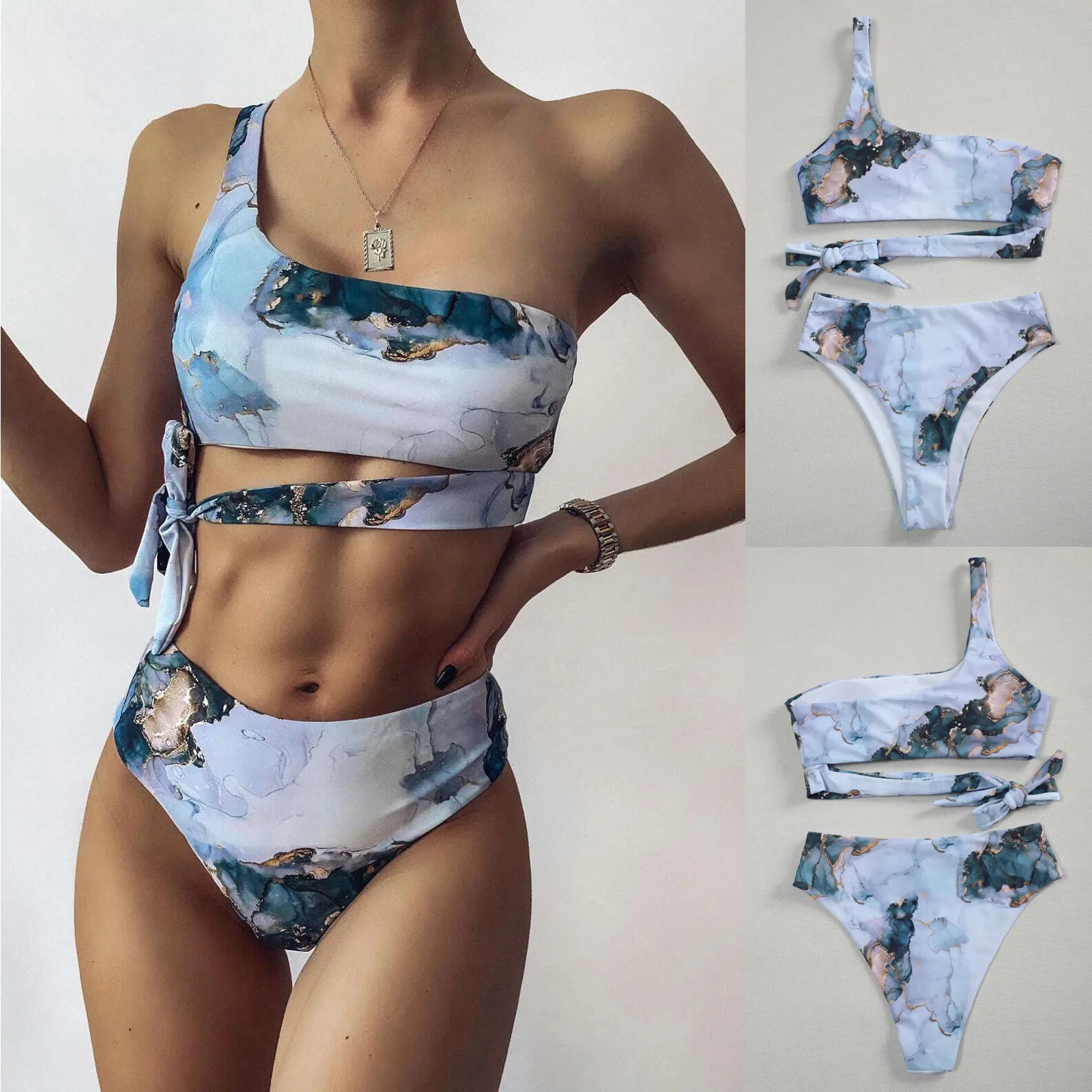 Ženske Brazilski Kopalke Tie-dye Prugasta Tiskanja Push Up Višina Pasu Povodcem Bikini Komplet Dveh Kos Kopalke Plažo kopalke
