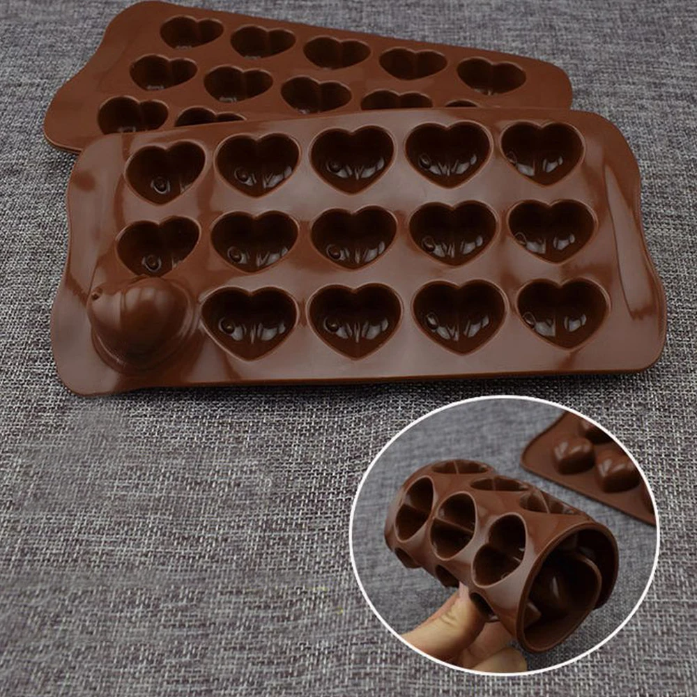 Eco-Friendly Čokolada Silikonski Pekač Plesni Orodje 15 Srca v Obliki Non-stick Enostavno čiščenje, Primerno za Pomivalni stroj, Mikrovalovna Pečica