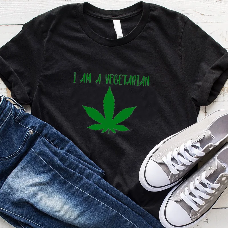 Jaz sem Vegetarijanec T Shirt Harajuku Kratek Rokav Vrhovi Plevela Rastlinskih Listov Grafični Tees Hipster Grunge Veganska T-shirt Padec Ladijskega prometa