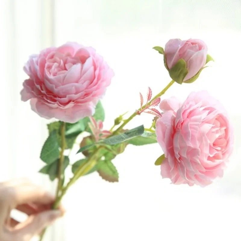 1PCS 3 Glave Rose Umetne Svile Peony Cvet za Dom Poroko Stensko Dekoracijo Cvet cvet Stranka Dekor