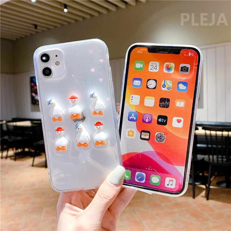 Smešno Luštna 3D Belo Gos Jasno Primeru Telefon Za iphone 12 11 Pro max 7 8 plus X XR XS Max 12 mini SE 2020 Risanka Silikonski Pokrov