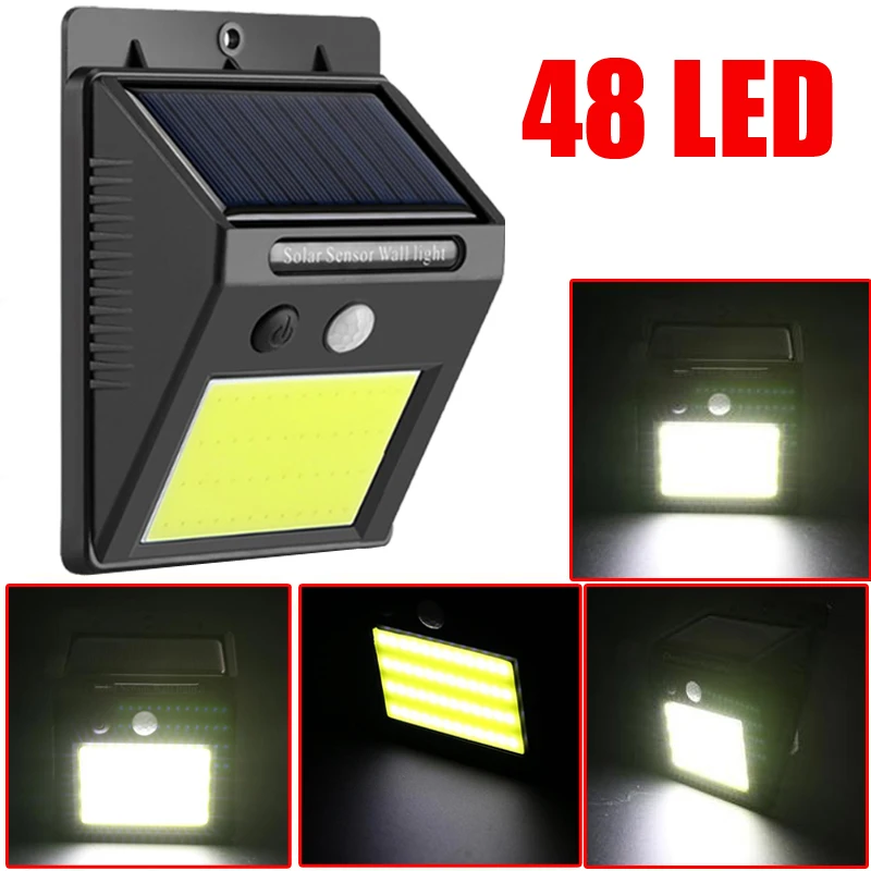 48/30 COB LED Solar Powered PIR Senzor Gibanja Stenske svetilke Človeškega Telesa Infrardečo Svetlobo na Prostem Nepremočljiva Doma Vrt Varnost Luči