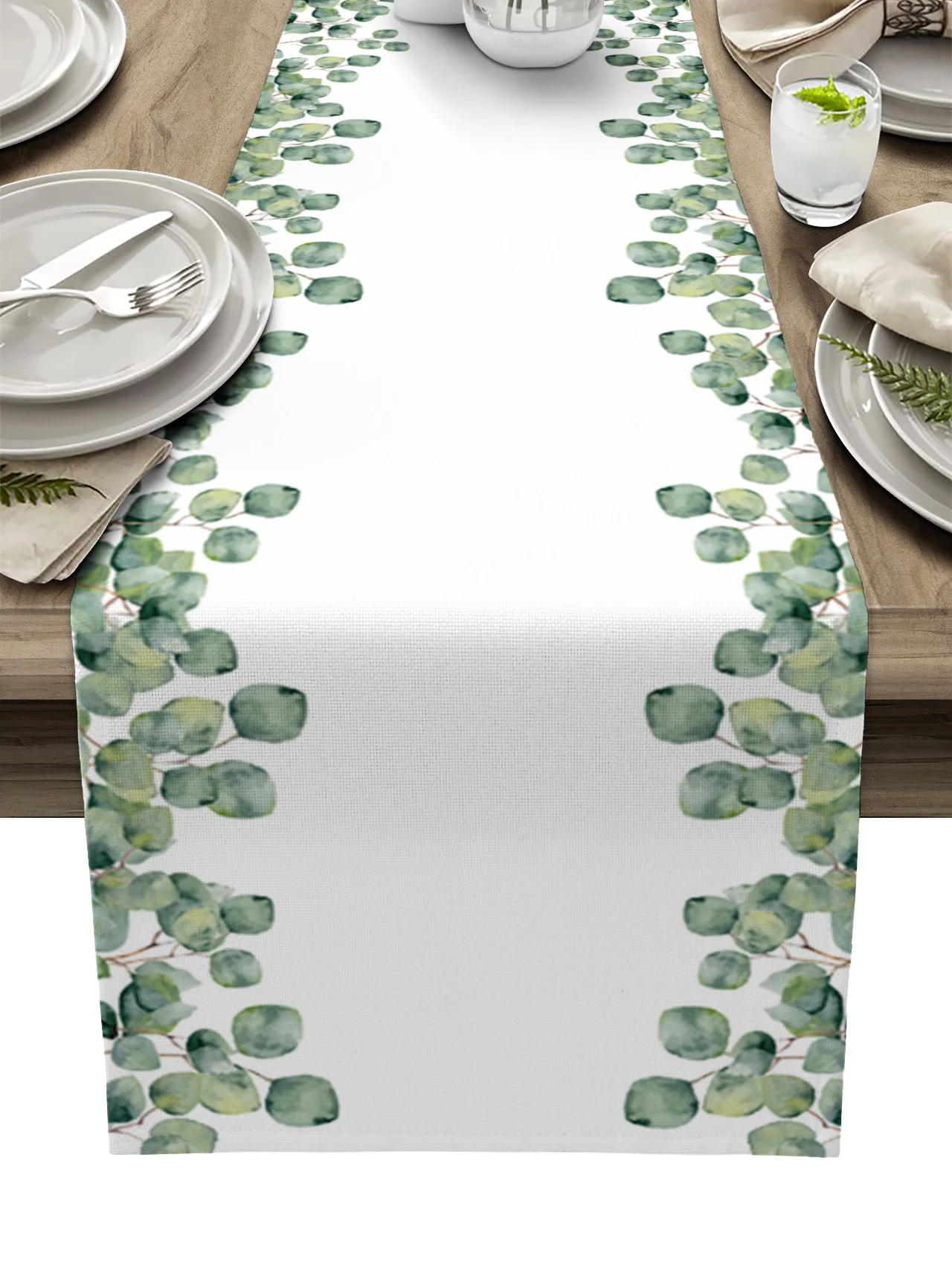 Tropske Rastline Eucalyptus Listi Namizni Tekač Luksuzni Dinning Dekor Placemat Hotel Poroka Tabela Dekor Prt