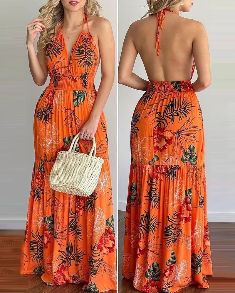 Obleke, Ženske Poletje Obleko 2021 Priložnostne Povodcem Cvetlični Maxi Obleke Za Ženske Plaža Dolga Obleka