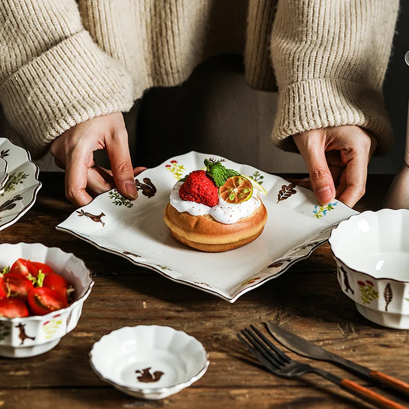 LingAo Japonski letnik keramični večerja ploščo juha skledo juhe skledo vrč skledo solate reliefni zlato češnjev cvet namizna