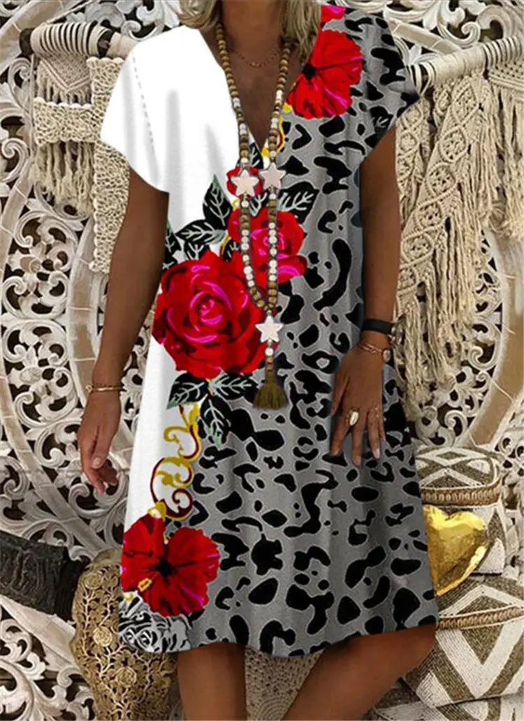 Plus Velikost ženske Obleke Ženska Svoboden Poletje Obleko 2021 Feminino Vestido natisnjeni Priložnostne Velik obseg Dame Oblačenja Boho Sundress