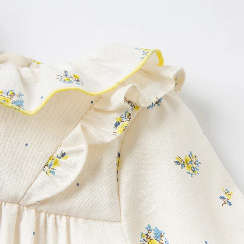 DB16751 dave bella pomlad baby dekle srčkan cvjetnim tiskanja ruched obleko otroci in modnih stranka obleko otroci dojenčka lolita obleko