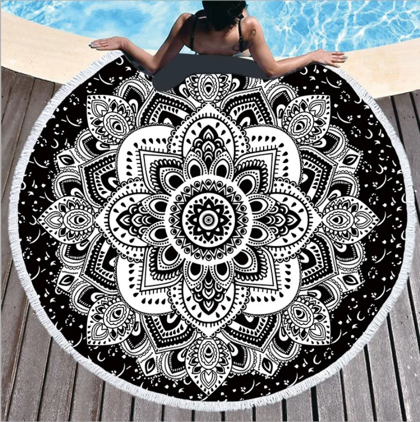 150 cm Mikrovlaken krog plaža brisačo Odejo Plavanje 3D Tiskanih Bohemian Mandala frotir plaža brisače za odrasle Quick-Dry