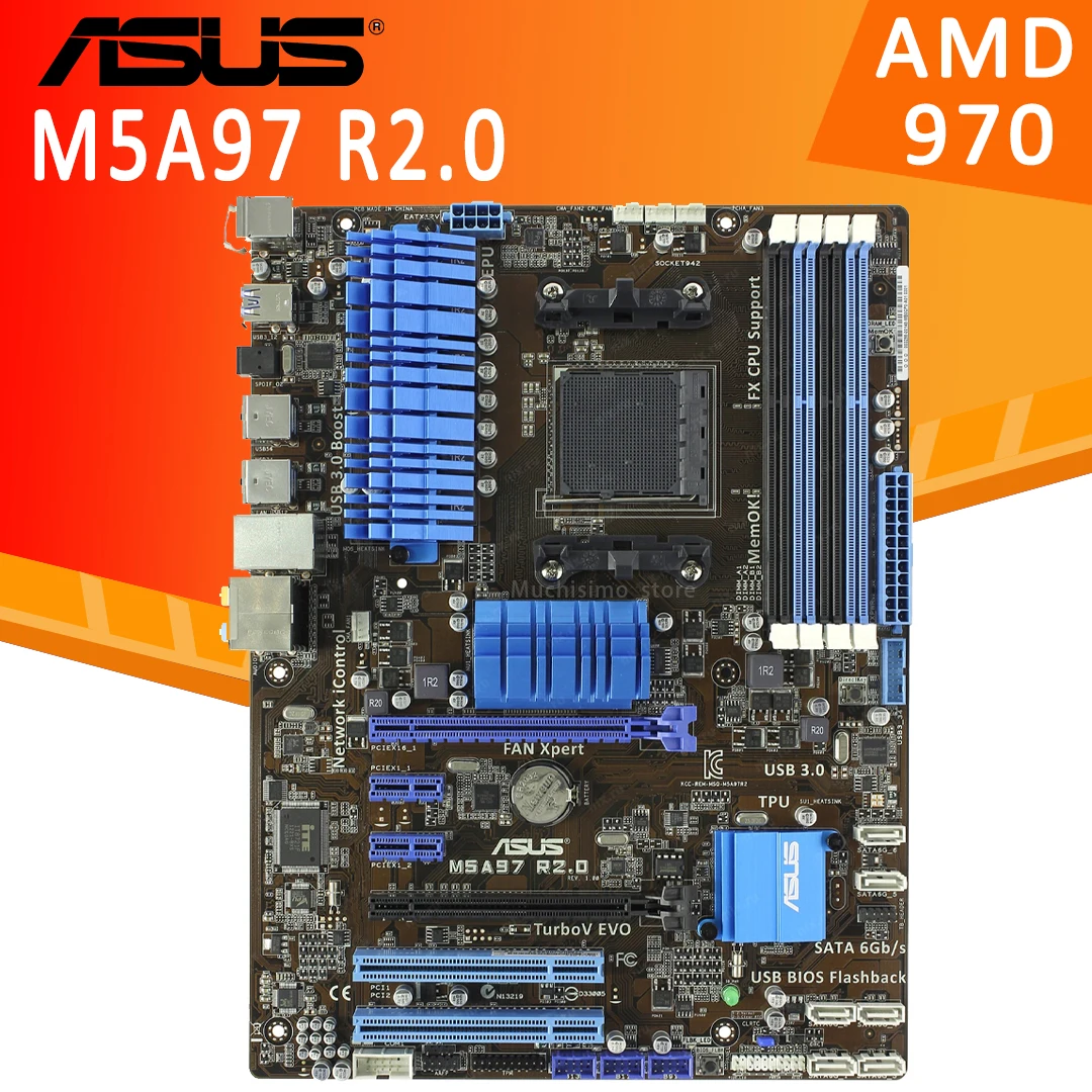 Socket AM3+ Asus M5A97 R2.0 Motherboard DDR3 32GB PCI-E 2.0 AMD AM3+ FX Athlon CrossFireX USB3.0 Desktop PCI AMD 970 Placa-Mãe