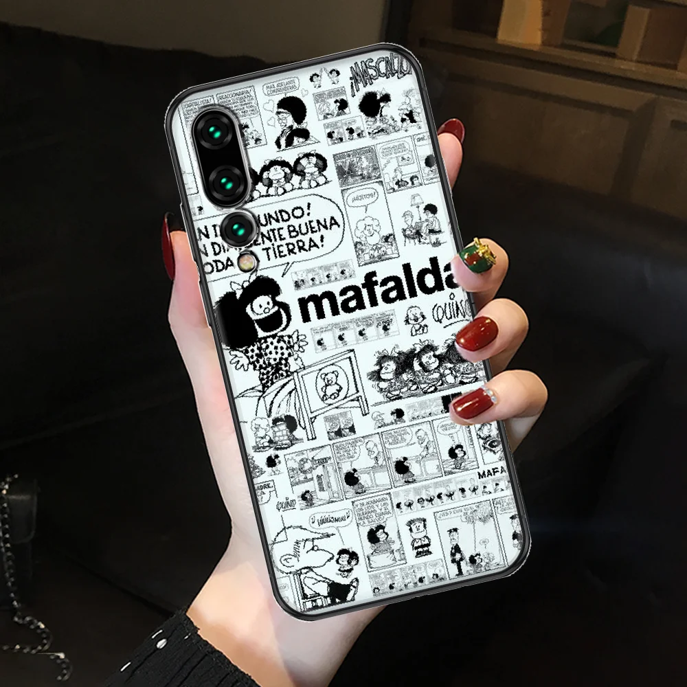 Risanka Srčkan Mafalda Primeru Telefon Za Huawei P Mate P10 P20 P30 P40 10 20 Smart Ž Pro Lite črni 3D celice zajemajo slikarstvo funda mehko