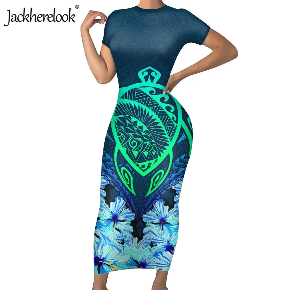 Jackherelook Maori Samoan Polinezijski Plemenskih Tiskanja Urad Dama je Stretchy Delo Stranka Obleko Poletje Želva Cvetlični Bodycon Obleke