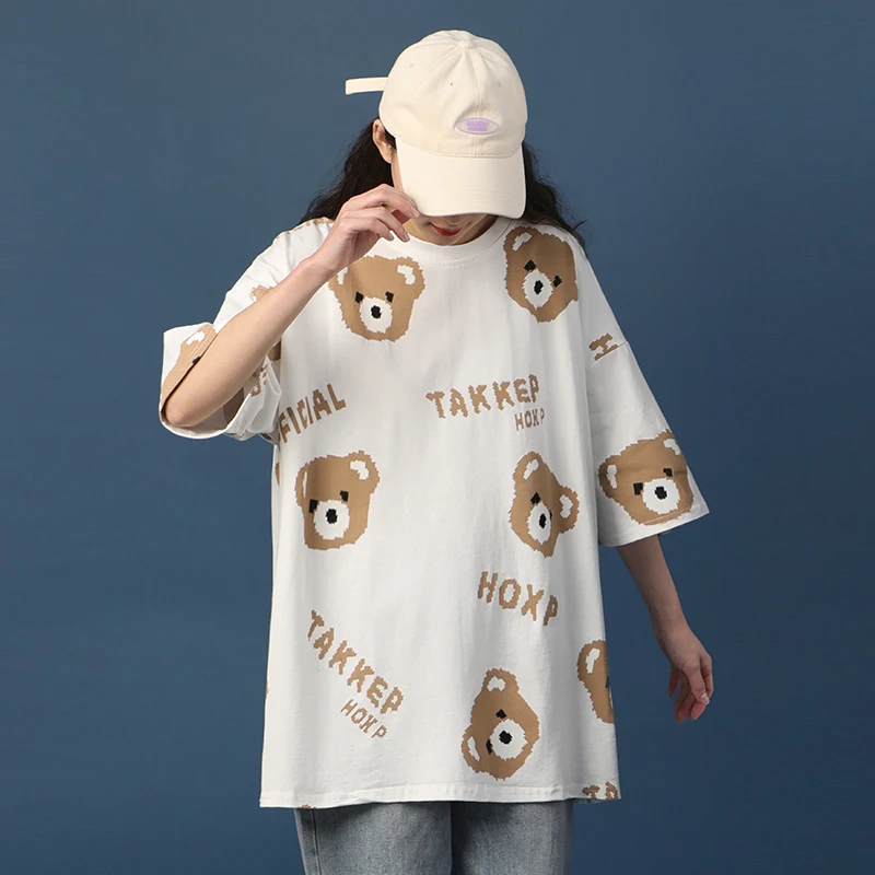 2021 Poletje T Shirt Harajuku korejskem Slogu Ohlapne majice Srčkan Kawaii Imeti Natisnjeno Nekaj Vrhovi Ženske, Dekleta Kratek Rokav Obleke
