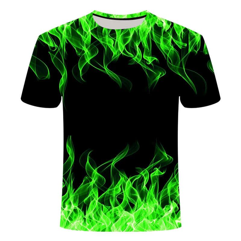 Moška T-shirt Kratek Rokav Krog Vratu Majica Modra Zelena Rdeča Vijolična Plamen 3D