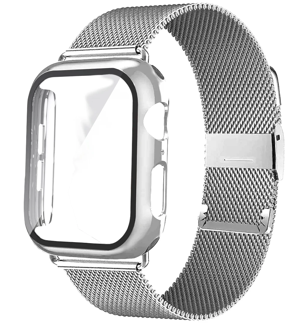 Steklo+Kovček+pas za Apple watch band 44 mm 40 mm 38 mm 42mm Dodatki Kovinski Magnetne zanke zapestnica iwatch series 3 4 5 jv 6 band