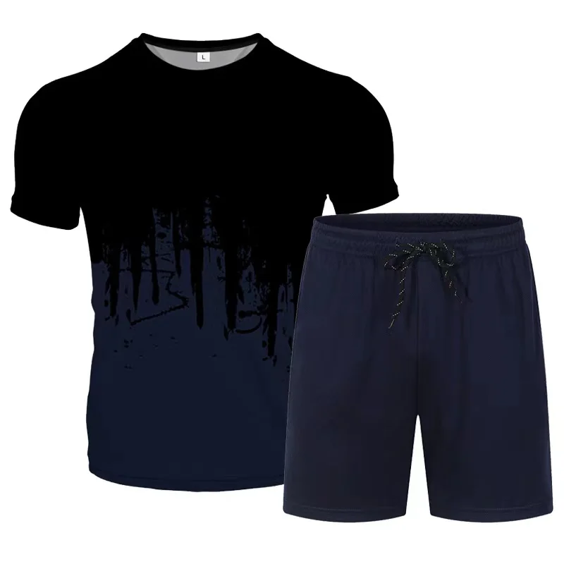 2021 Poletje moška T-shirt nastavite 2-kos moške šport bo ustrezala grafiti športna fitnes tiskanje kratek rokav + moška obleka