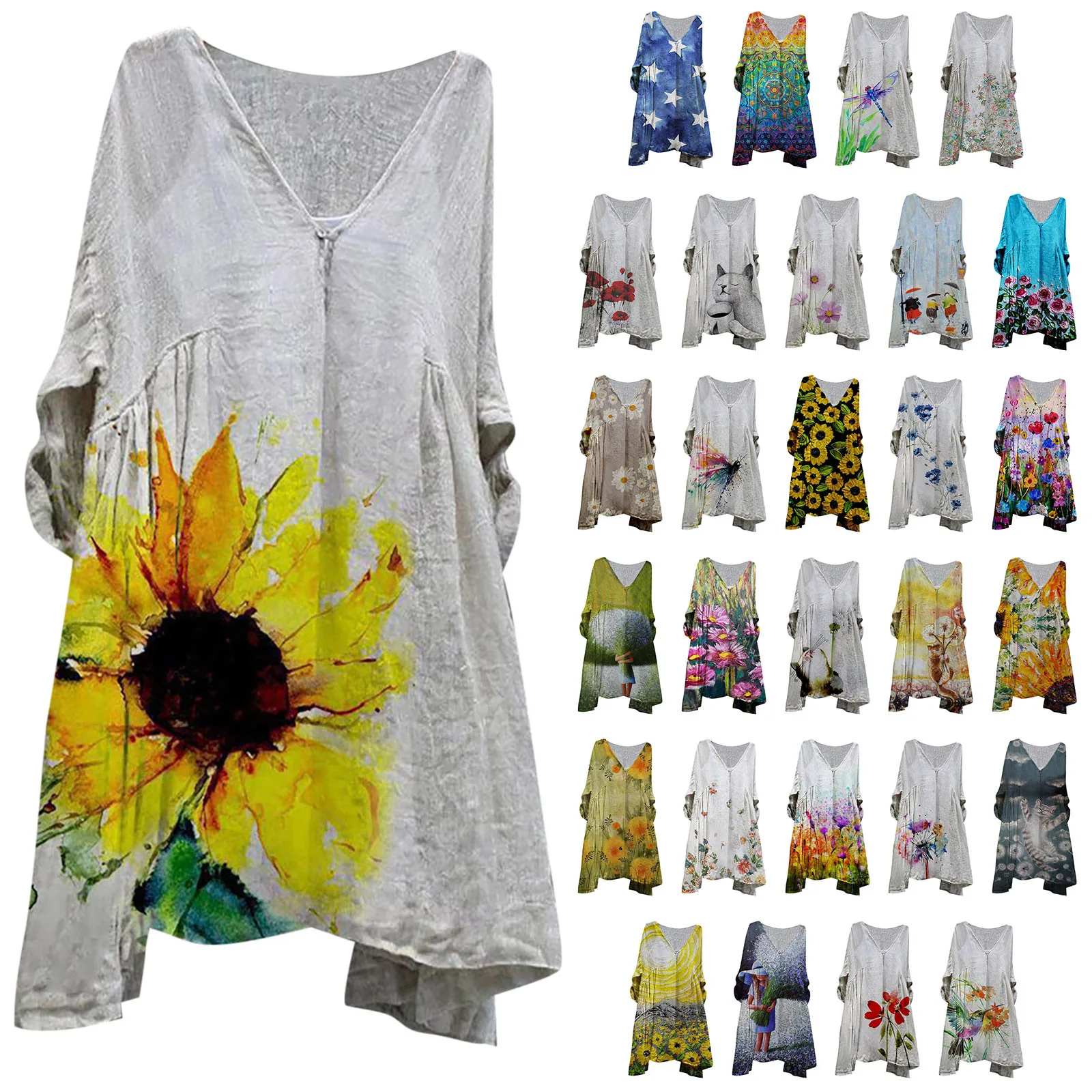 Ženske ' s Plus Velikost Obleko Modne Hvala Počitnice Cvjetnim Tiskanja 3/4 Rokav Priložnostne Ohlapno Obleko Več Stilov, Vroče Prodaje V 2021