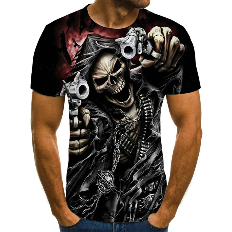2021 Poletje Moda za Moške Ulica Osebnost Skull Glave 3D Tiskanje ClothesPlus Velikost Udobno Krog Vratu T-Shirt Kratek Rokav