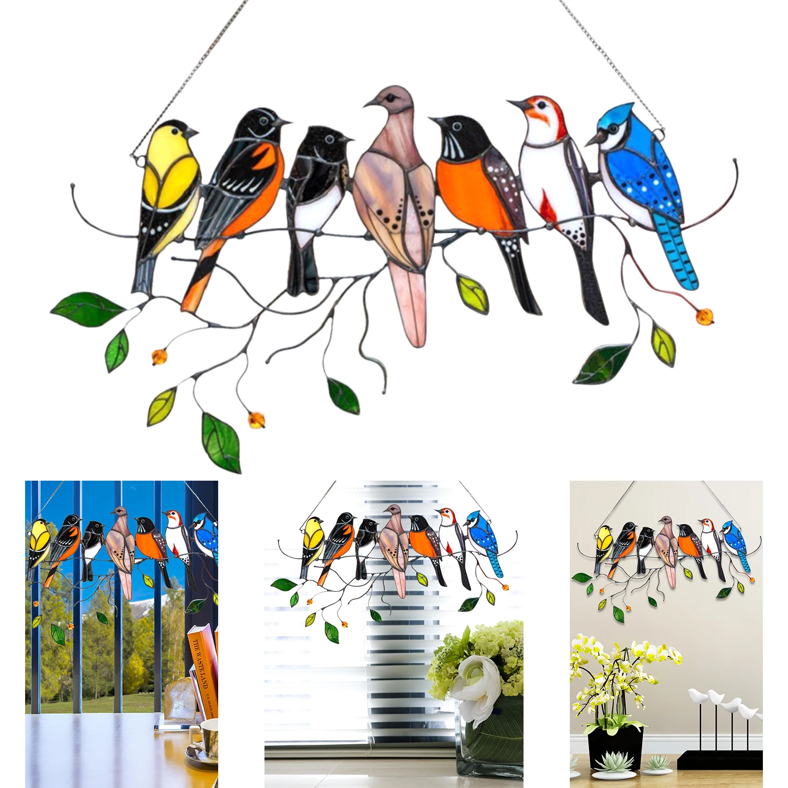 Multicolor Ptic na Žico Vitraž Okna Visi Plošča Ptica Serije Okrasni Obesek Doma Dekoracijo Dropship