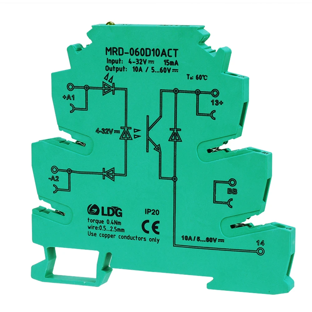 MRD-060D10ACT Mini PLC Vmesnik Solid State Relay Modul Izhoda 10A 1-60VDC SSR Napetost Rele DIN Rail z led signal