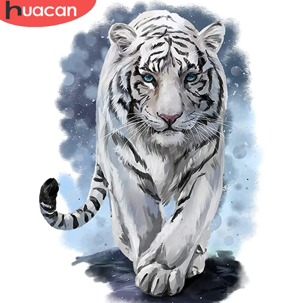HUACAN Diy Diamond Slikarstvo White Tiger Celoten Kvadratni/krog Vezenje Živali Mozaik Stenske Nalepke Diamantno Art