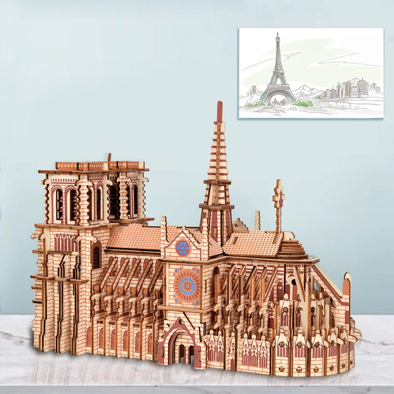 239PCS velika lesena 3D puzzle Notre Dame DE Paris, Francija izobraževalne igrače za otroke, odrasle diy priročnik ličila počitnice darila