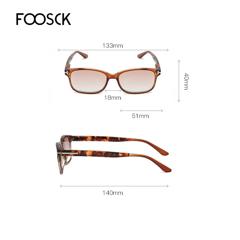 FOOSCK Retro Kvadratnih sončna Očala za Branje Očala Moški Ženske Rjavo Sivi Objektiv Spomladanski Tečaj Presbyopic Očala Dioptrije +1.0 1.5