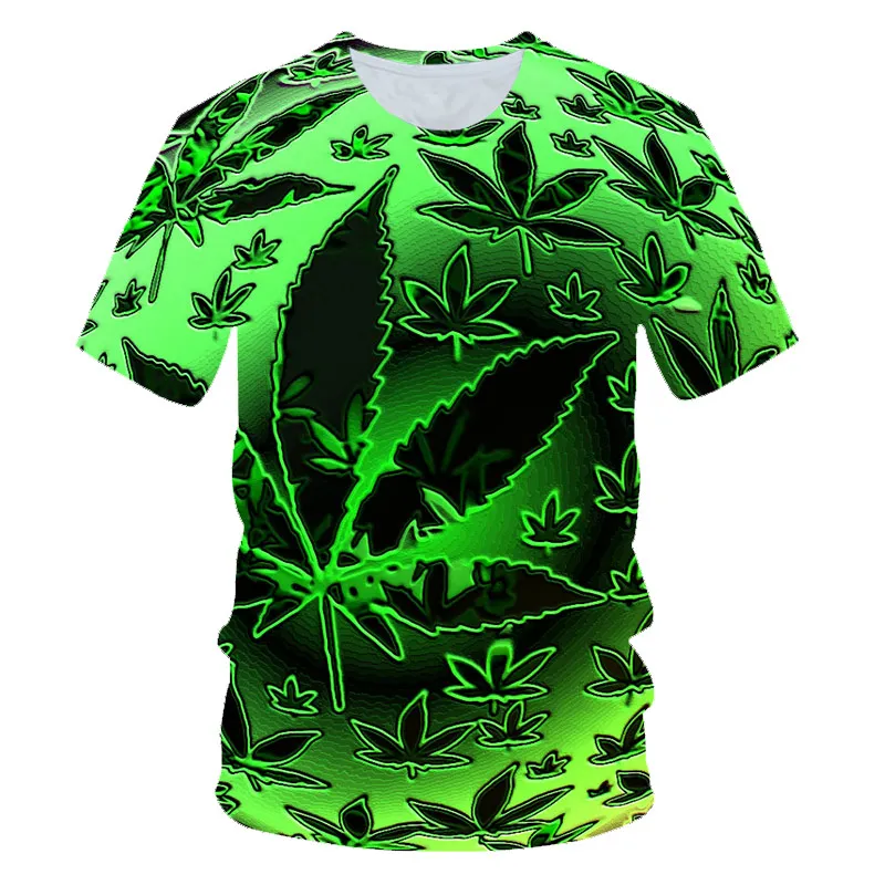 2021 Moške Priložnostne T-shirt Naravnih Plevela Kul Svežih Zelenih Listov Lobanje 3D Majica moška Moda Hip Hop Posadke Vratu T-shirt
