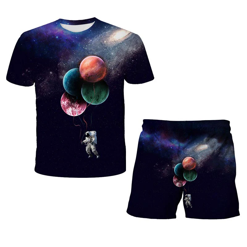 Kozmos Planet Prostor Galaxy Astronavt Hlače Določa Fantje Določa T-Shirt Otrok Luna Tiskanja Star Nebo Dekleta T-Shirt majica +Hlače 2pc Šport bo Ustrezala