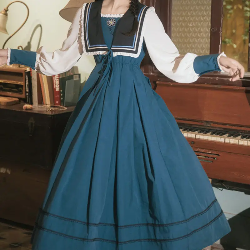 Poletne Obleke Za Ženske Stranka Priložnostne 2021 Kawaii Pravljice Obleke Dolg Rokav Trak Maxi Lolita Obleko Harajuku Cottagecore Robe