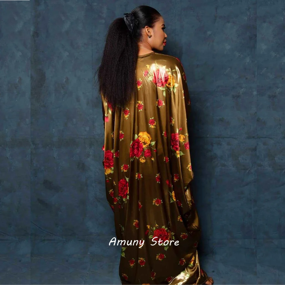 Afriška Ženska Obleka Big Vrečasta Tip Elastična Tkanina Rajon Digitalni Tisk, Proti-vrat Robe
