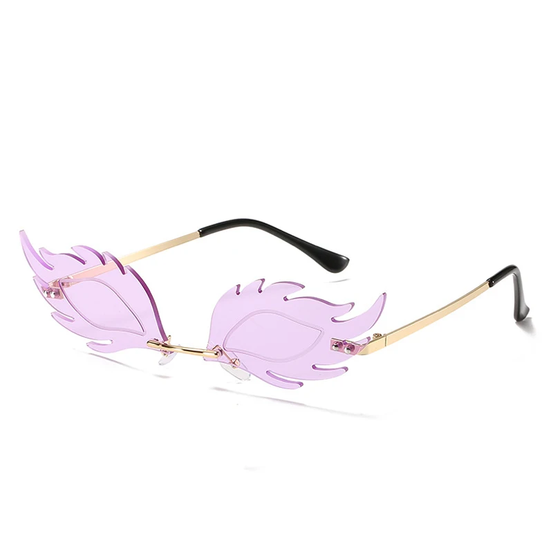 DAVE Moda Rimless sončna Očala Ženske blagovne Znamke Design Plamen Pero Očala Ženski Pisane Rdeče, Roza, Vijolična Leče za Očala UV400