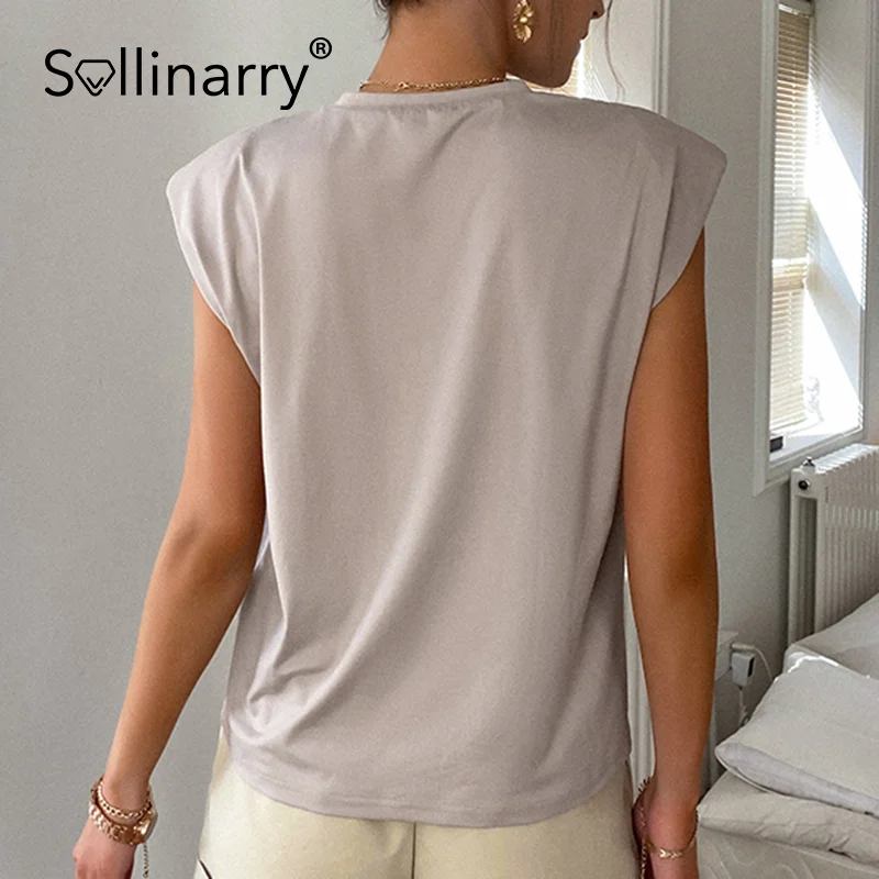 Sollinarry High Street sleeveless majica s kratkimi rokavi ženske Modna ženska majica dame vrhovi o-vratu poletje Priložnostne streetwears 2021 nova