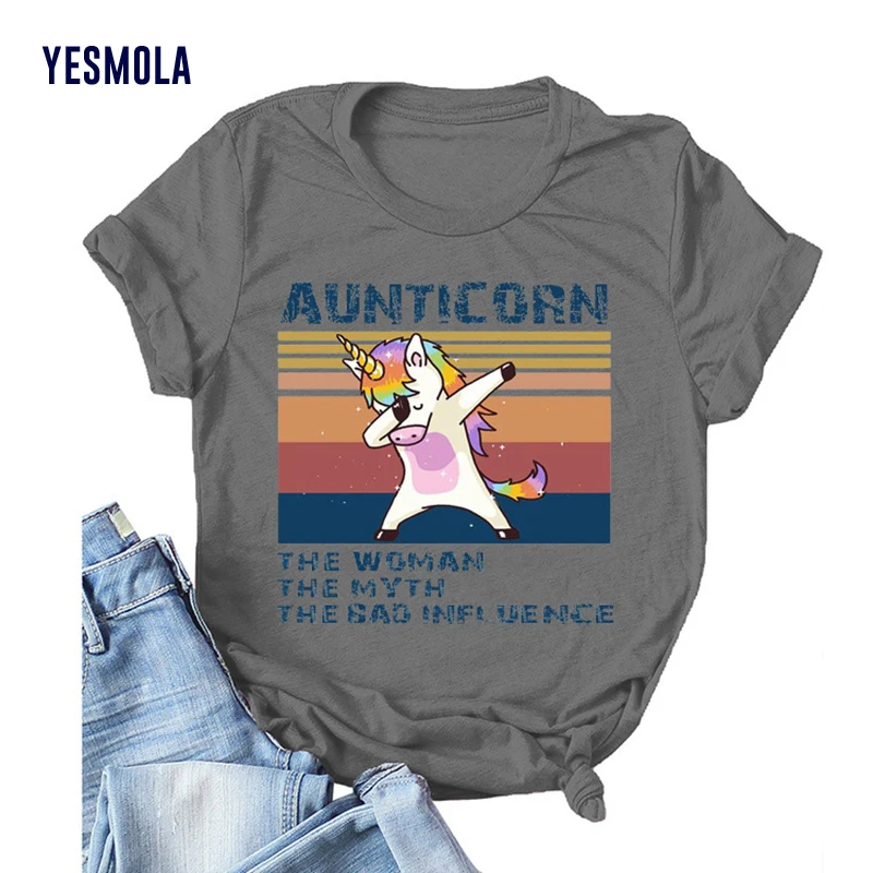 YESMOLA Ženske Majice Aunticorn Natisni T-shirt Barva Unicorn Grafični Kratek Rokav Tee Krog Vratu Plus Velikost Vrhovi Kawaii 90.