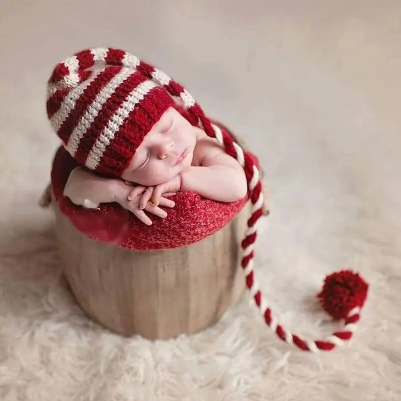Baby knitting Dolgimi Repi Božični Klobuk Novorojenčka Fotografija Rekviziti Trak Crochet Baby Klobuki Baby Rekviziti Za Fotografijo
