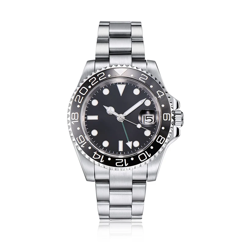 Parnis 40 mm Samodejni Watch Moških Črna Številčnica, Mehanske Ure GMT Sapphire Kristalno relogio masculino Vlogo Luksuzni Moško ročno uro