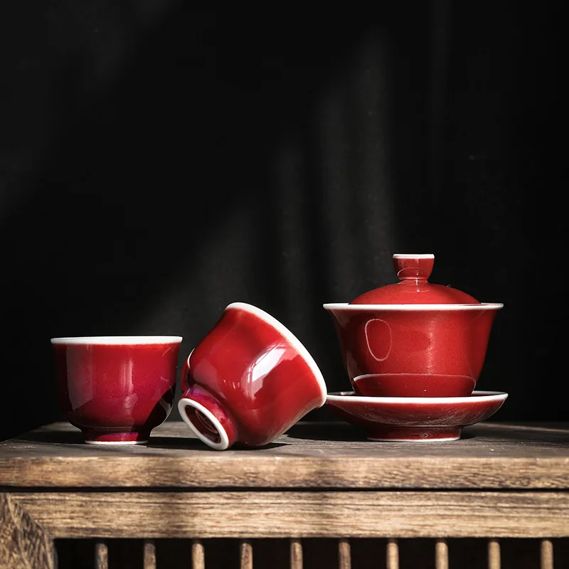 Lang Rdeči Čaj, Set Keramičnih Skodelic Sancai Tureen Kung Fu Čaj 1 Tureen 2 Pokal Set za Čaj, Porcelan Čaj Nastavite Japonski Čaj Nastavite Gaiwan