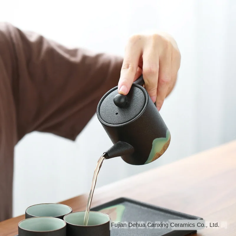 Sodobno Minimalistično Japonski Slog Čaj Pot Tajvan Črna Keramika Zanke-ravna Čajnik Čaja, Keramični Lonec Chrysanthemum Čajnik Čaja
