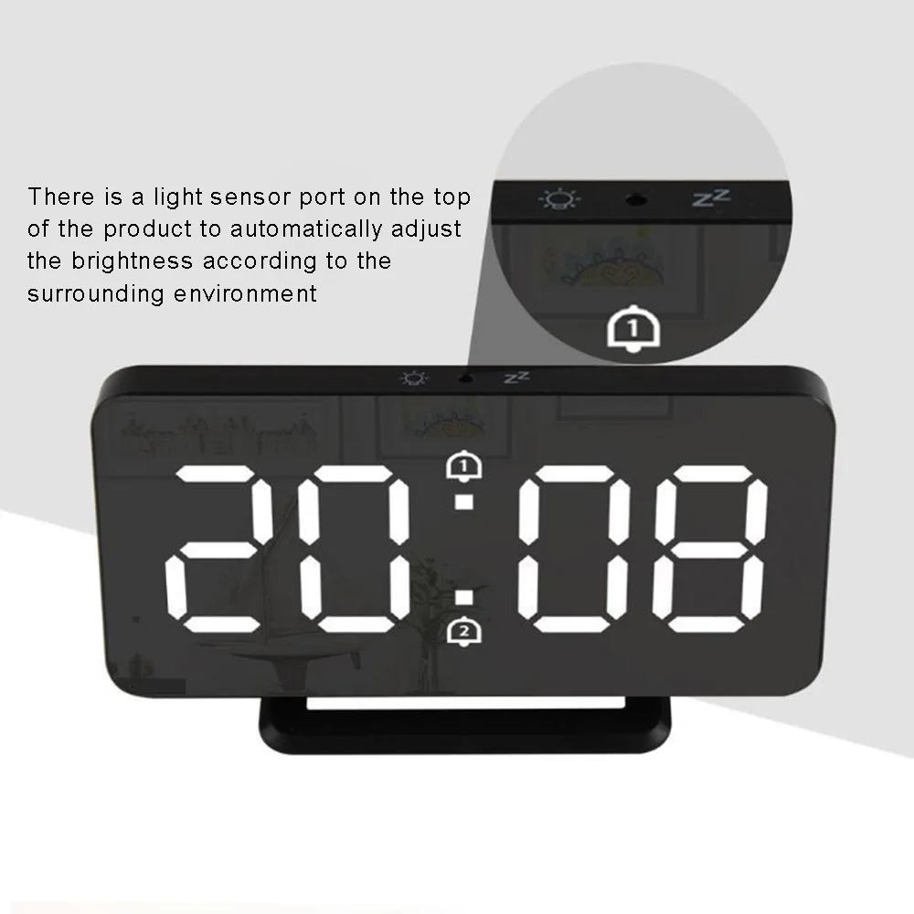 1 pc Digitalni Zrcalno Alarm Ura LED Dvojni Alarm Steno Tabela Elektronski Temperatura Ure Večfunkcijsko Watch Dremež Budilka