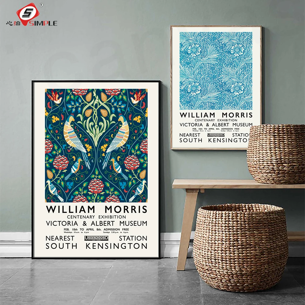 William Morris Razstava Retro Plakati In Tiskanje Povzetek Rastlin Modro Zeleno Cvet Wall Art Platno Za Slikarstvo Dnevna Soba Dekor