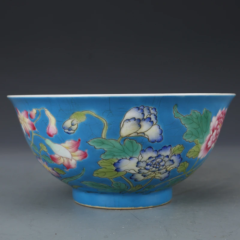 Kangxi Imperial Ročno poslikane Modrega Emajla Cvet Skledo Qing Starinsko Zbirko Porcelana