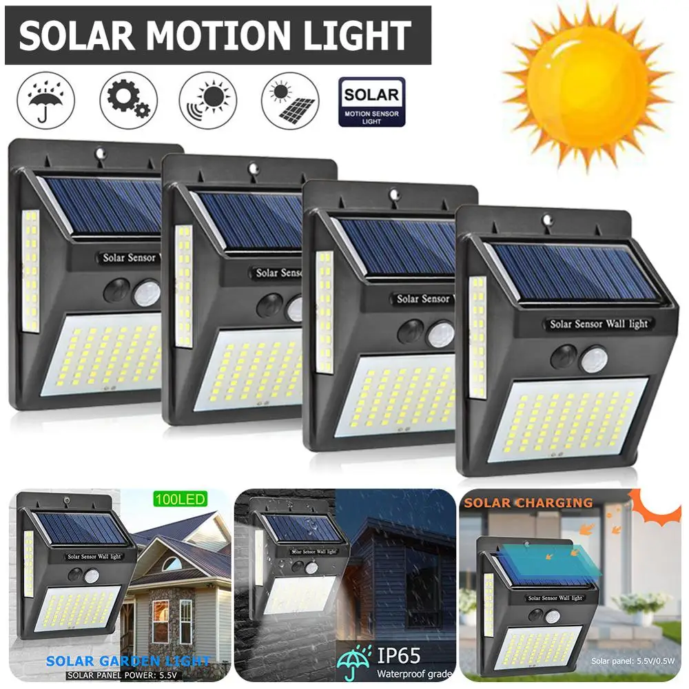 100 LED Waterproof Solar Light Motion Sensor Solar Powered Wall Lamps for Outdoor Decor Energy Saving Street Lamp