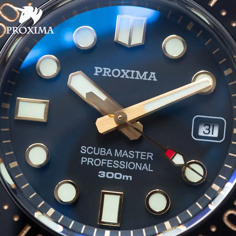 Proxima Samodejni Watch NH35A Mens Mehanske Ure Jekla 316L 300m Potapljač Watch Sapphire kristalno C3 Svetal Klic Potapljanje Watch