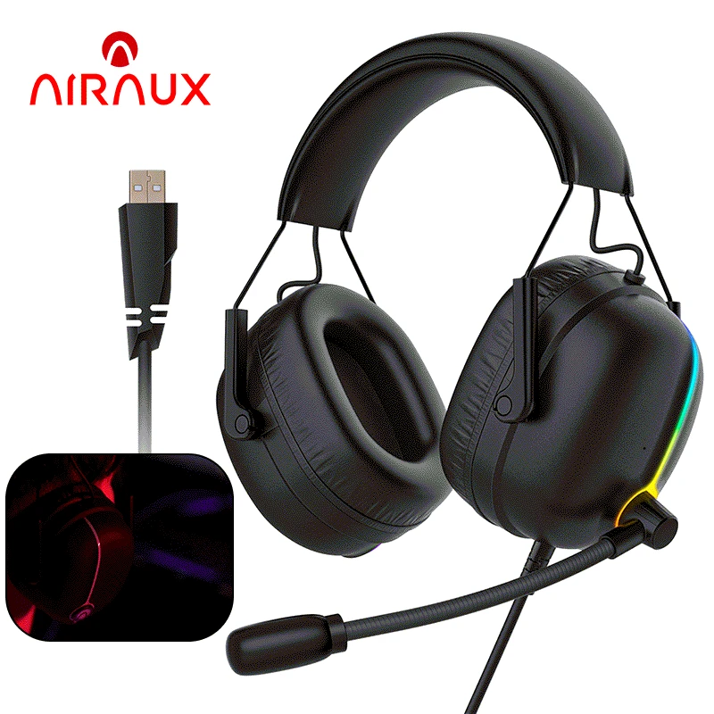 BlitzWolf AIRAUX AA-GB4 Gaming USB Žične Slušalke-7.1 Surround Slušalke RGB Svetlobe Bas PC Gamer Slušalke z ENC Mic