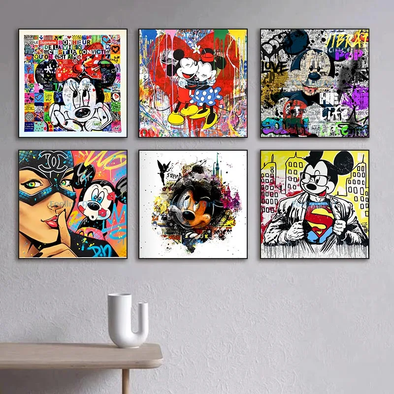 Disney Mickey Mouse Platno Slikarstvo Mickey in Minnie Slikarstvo, Slika, Platno, Slike, Plakati, Tiskanje za Dnevna Soba Dekor