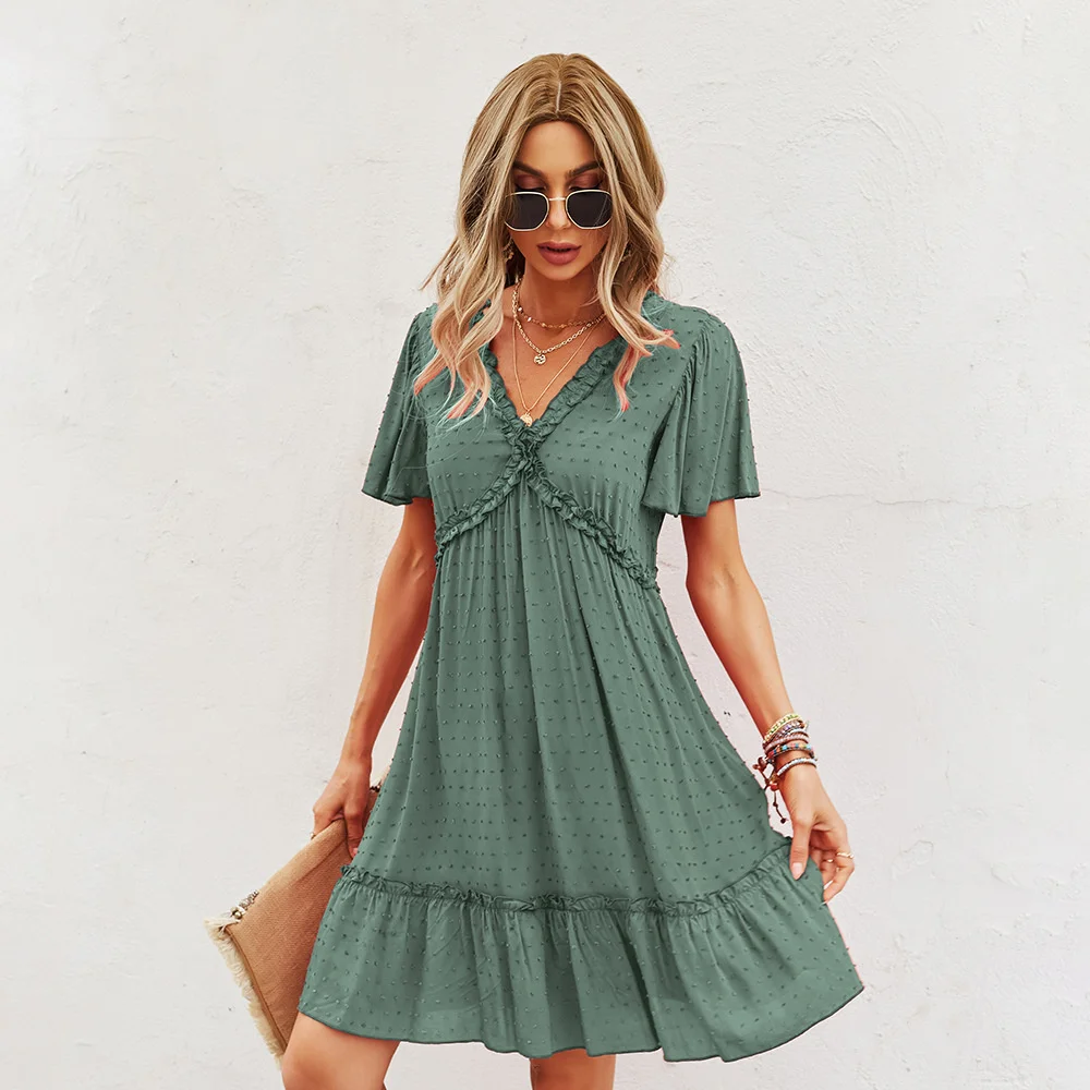 2021 Poletnih ženskih Modnih Oblačil, Kratkimi Rokavi Barva Obleko Proti-vrat Priložnostne Stranka Sundress Plus Velikost Dame Oblačenja