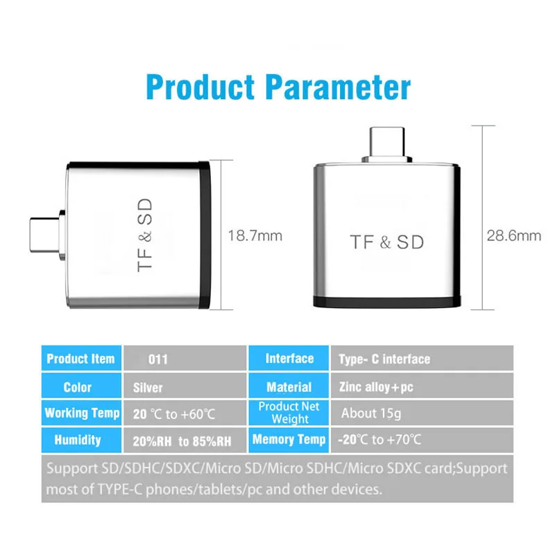 Ginsley Tip C MICRO SD in SD card reader 2 v 1 za Mac Huawei Xiaomi LG, Sony Tablet/telefon