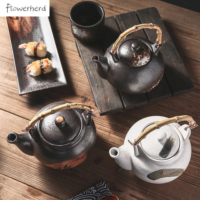 Velika Zmogljivost Japonski Slog Keramični Čajnik Teaware z Rattan Ročaj Ročno poslikano Čaj Določa Čaj grelnik vode Čaj Lonec, Čaj, Kavo