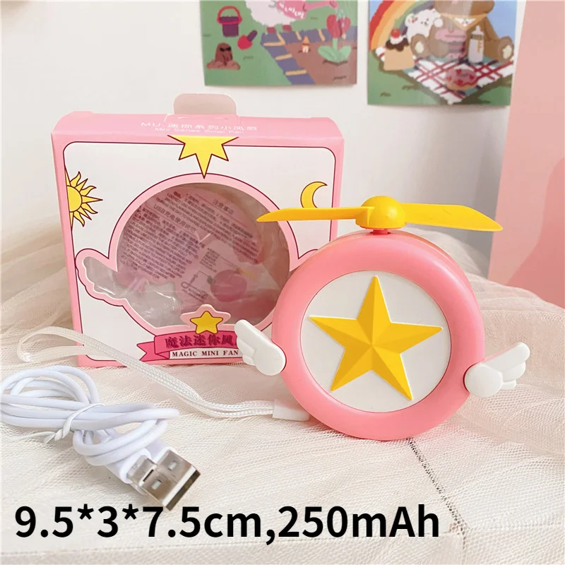 Poletje Kawai dekleta opreme S svetlobo Anime Sakura žep Mini ventilator 2 Hitrosti vetra nastavitev USB polnjenje Prenosni ventilator za otroka