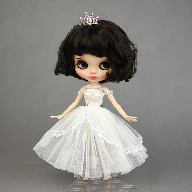 Bele Čipke piko Polka Princesa Obleko za Blythe Doll Obleke za Barbie Doll Oblačila, Oblačila za Lutke Igrače Oprema