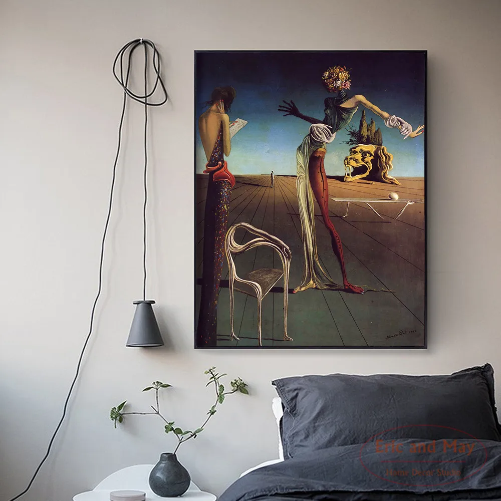 Salvador Dali je Ženska z Rose Cvet Glavo Platno Slikarstvo Plakatov in Fotografij Wall Art Slike Povzetek Dekoracijo Doma Dekor